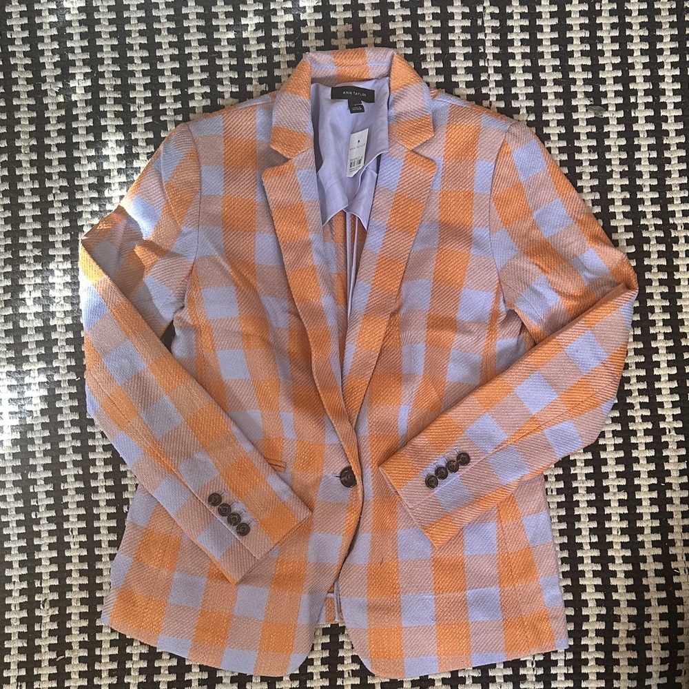 NWT Ann Taylor Orange and lavender Checkered Blazer
